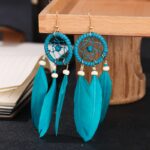 2020 Bohemian Red Dream Catcher Leaf Feather Ladies Earrings Women Summer Indian Jewelry Natural Wood Drop Dangle Earrings 3