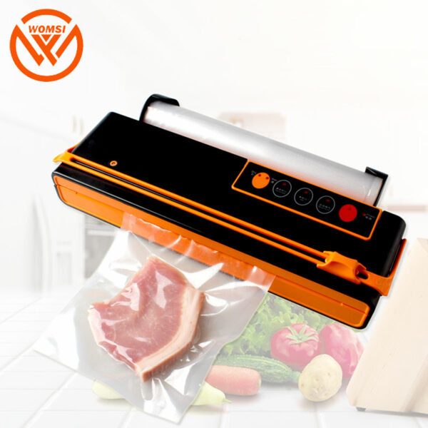 WOMSI Vacuum Packing Machine Mini Automatic Food Vacuum Sealer Own Cutting Knife Bag Slot Vacuum Packer Including 10Pcs Bags 3