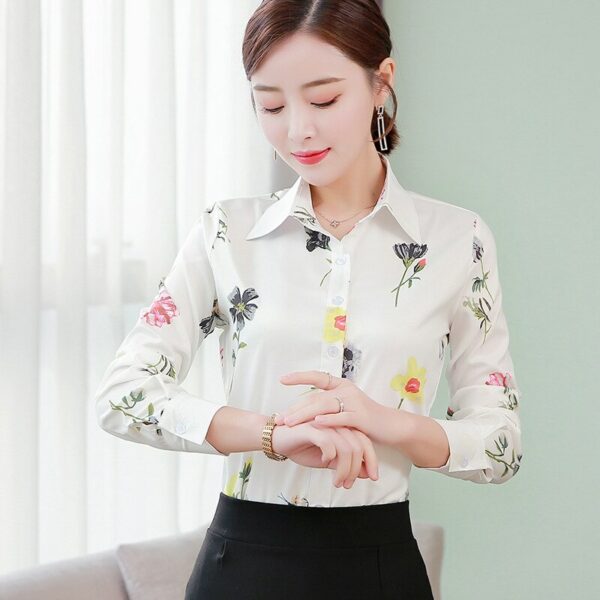 Casual Blusa Women Shirt Turn Down Collar Chiffon Blouse Long Sleeve Floral Print Blouses Office Lady Work Shirts Korean Camisas 2