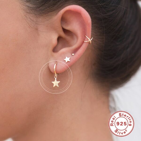 Aide 925 Sterling Silver Classic Zircon Star Moon Pendant Hoop Earrings For Women Crystal Pentagram Earrings Jewelry Pendiente 6