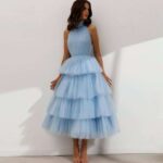 Elegant Baby Blue Prom Dresses High Neck Tiered Tulle Tea Length Backless Arabic Beach Wedding Party Gown Graduation Dress 2022 1