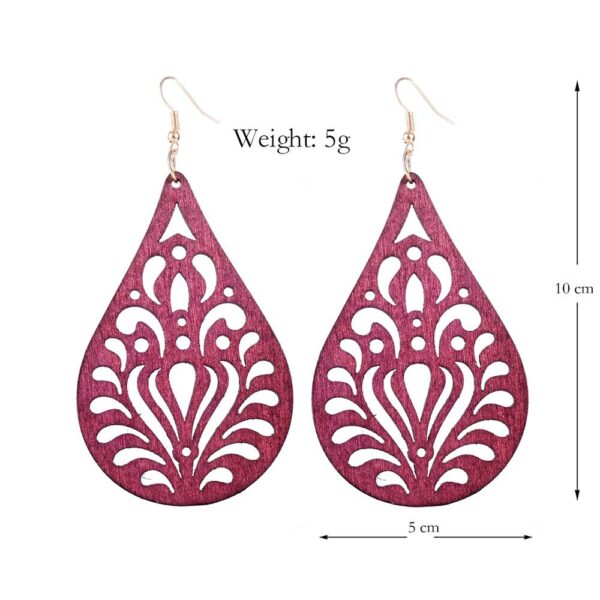 YULUCH 2019 Red Black Water Drop Wooden Hollow Flower Pendant Earrings Vintage Indian Bohemia Jewelry Hanging Earrings For Women 5