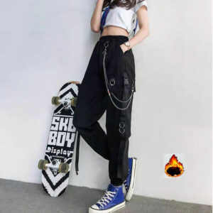 Winter Fleece Punk Pants Harajuku Hip Hop Teen Trousers Black Gothic Grunge Punk Clothes Joggers Sweatpants Emo E-girl Indie 1