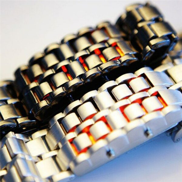 Women's Men's Volcanic Lava Iron Samurai Metal Faceless Bracelet Sport LED Watch 5