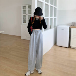 HOUZHOU Gray Sweatpants for Women 2022 Autumn New Baggy Fashion Oversize Sports Pants Balck Trousers Female Joggers Streetwear 2