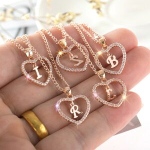 Womens Jewelry Name Initials Heart Pendant Necklace 26 Letters Zircon Love Necklaces Girls Gifts the First Letter Accessories 1