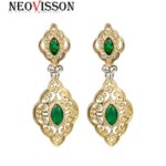 Neovisson Gold Color Arabic Women Dangle Earrings Red Green Crystal Morocco Design 2
