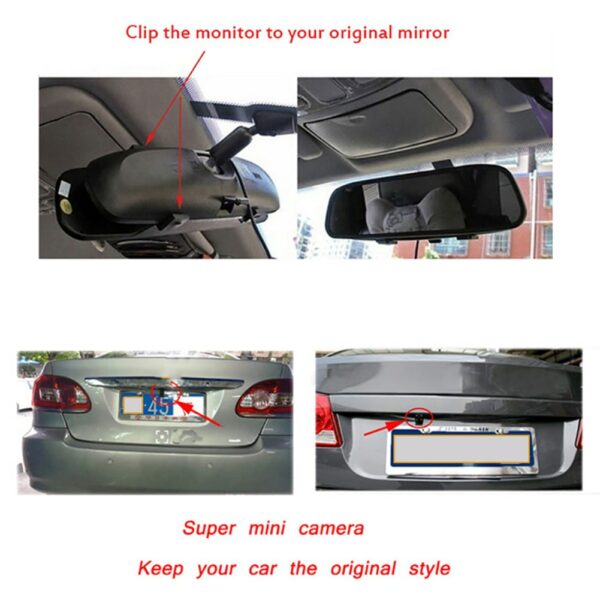 4.3 inch Car Rearview Mirror Monitor Auto Parking System Night Vision HD Screen Display Clear Image Backup Reverse Camera 2