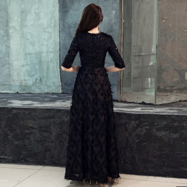wei yin 2022 New Evening Dresses The Bride Elegant Banquet Black Half Sleeves Lace Floor-length Long Prom Party Gowns WY1342 2