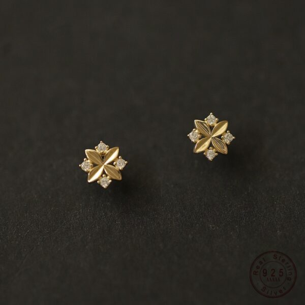 S925 Sterling Silver Plated 14k Gold Stud Earrings for Women Rhombus Zirconia Cross Flower Temperament New Earrings Ear Jewelry 1