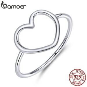 bamoer Sterling Silver 925 Simple Minimalist Heart Finger Rings for Women Wedding Engagement Statement Jewelry SCR641 1