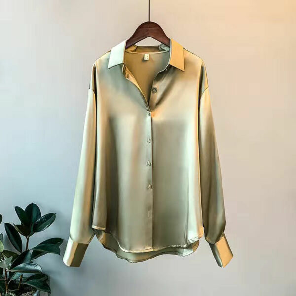 Women Blouses Solid Casual Loose Satin Female Shirts Korean Style Elegant Simple All-match Turn-down Collar Oversize 3XL Fashion 2