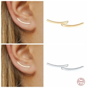 Aide 925 Sterling Silver Smooth Long Line Ear Climber Stud Earrings For Women Minimalist Ear Crawlers Studs Piercing Jewelry 1