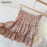 Sutimin Summer Women Skirts Shorts A-line Floral Printed Ruffle High Waist Skirts Women Cute Sweet Girls Dance Mini Skirt Kawaii 3