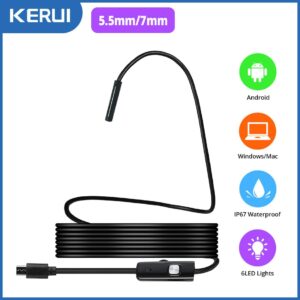 KERUI Mini Endoscope Camera 7mm/5.5mm Micro USB Connector Camera for Android PC Soft Inspection Camera Borescope IP67 Waterproof 1