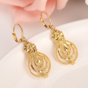 gold flower drop earring Ethiopian/Nigeria/Kenya /Ghana  Gold  Dubai India african Arab Middle Eastern Jewelry Mom girl  Gifts 1
