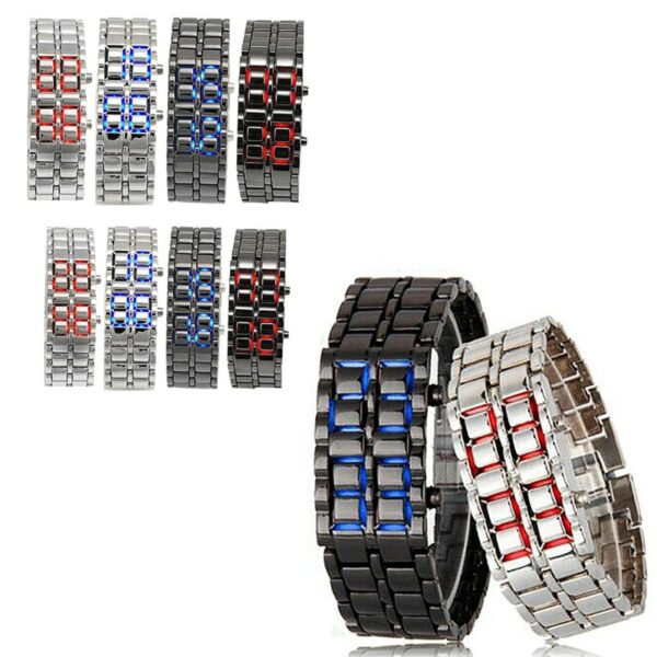 Women's Men's Volcanic Lava Iron Samurai Metal Faceless Bracelet Sport LED Watch 1