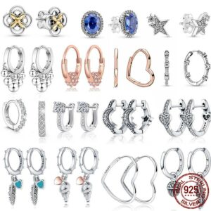Silver Earrings Real 925 Sterling Silver Asymmetrical Heart Hoop Earrings for Women Fashion Silver Earring Jewelry Gift 1