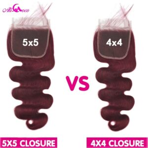 Ali Coco 99j Body Wave with 5x5 Closure Human Hair Bundle With Closure Brazilian Body Wave Dark Burgundy Bundles with Closure 2