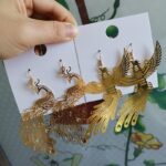 Chinese Style Personality Exaggeration Metal Peacock Phoenix Dangle Earrings Fashion Simple Girl Women Jewelry Accessories 6