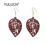 YULUCH Trendy Women Red Green Hollow Wooden Leaf Dangle Earrings Fashion Jewelry Ethnic African Indian Long Earrings Dropshiping 1