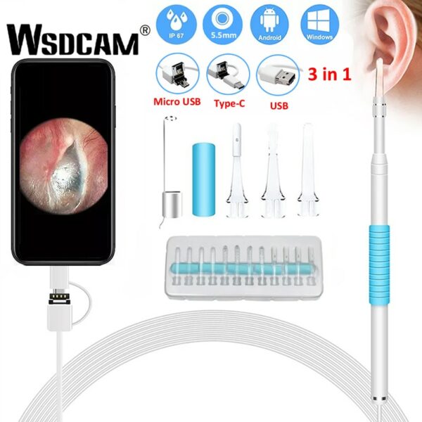 In Ear Cleaning Endoscope USB Visual Ear Spoon 5.5mm 0.3MP Mini Camera Android PC Ear Pick Otoscope Borescope Tool Health Care 1