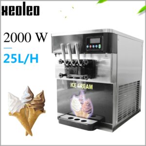 XEOLEO 3 Flavors Soft Ice Cream Machine 2000W Commercial Desktop Ice Cream Maker 22-28L/H Yogurt Machine Stainless Steel 1