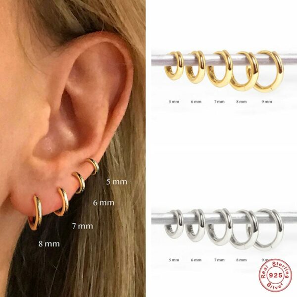 CANNER Round Minimalist 5/6/7/8/9mm Hoop Earrings Ear Buckle 925 Sterling Silver Glossy Ear rings For Women pendientes plata 925 1