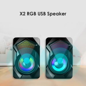 X2 Computer Speakers USB Powered 3Wx2 Bass Speakers with RGB Light for PC Wired Stereo Sound Surround Loudspeaker  For Laptop 1