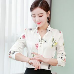 Casual Blusa Women Shirt Turn Down Collar Chiffon Blouse Long Sleeve Floral Print Blouses Office Lady Work Shirts Korean Camisas 1