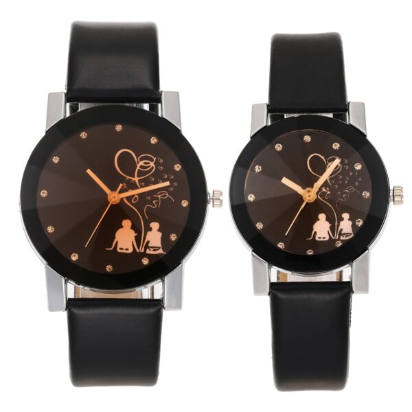 Ladies Watch Fashion Quartz Watch Couple Stylish Spire Glass Wristwatch Simple Diamond Back View Couple Watch Set Couple Gift 2