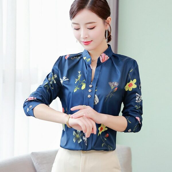 Casual Blusa Women Shirt Turn Down Collar Chiffon Blouse Long Sleeve Floral Print Blouses Office Lady Work Shirts Korean Camisas 5
