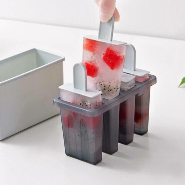 ZK30 Square 4 Cell Silicone Popsicle Maker Molds DIY Ice Cube Mold Box Ice Cream Juice Yogurt Lolly Mould Tray Tools 4