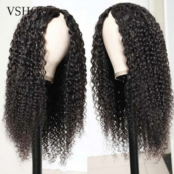 V Part Wig Human Hair No Leave Out Side Part Glueless Brazilian Remy Curly Human Hair Wigs for Women V Shape Kinky Curly Wig 2