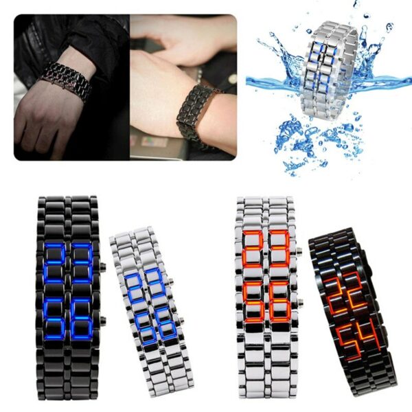 Women's Men's Volcanic Lava Iron Samurai Metal Faceless Bracelet Sport LED Watch 3