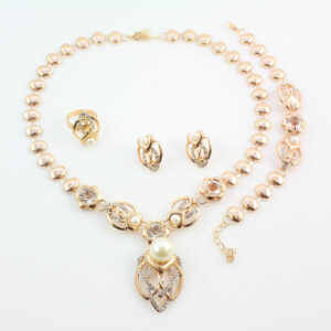 Gold Color Imitation Pearl Wedding Costume Necklace Earrings Sets Fashion Romantic Clear Crystal Women Party Gift Jewelry Sets 2
