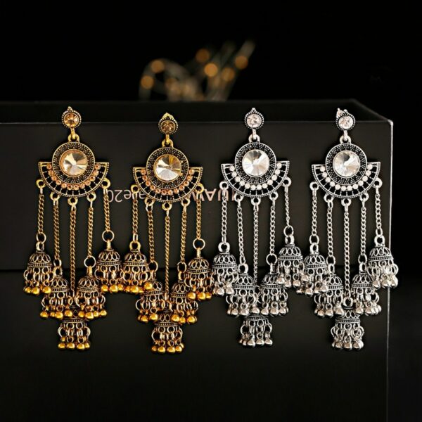 Women's Retro Big Gold Jhumka Earrings Indian Jewelry Classic White Beads Long Chain Tassel Dangle Earrings Hangers 3