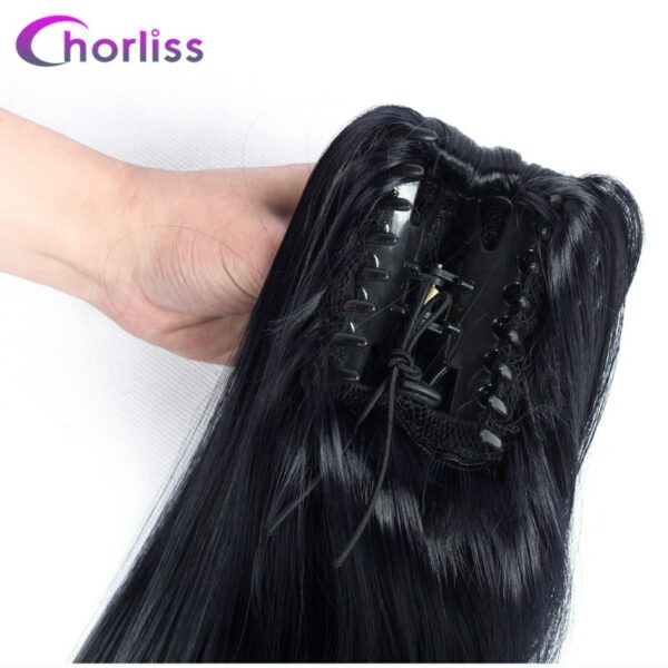 Ombre Long Synthetic Women Drawstring Ponytail Chorliss Loose Wave Clip in Hair Extension Black Blonde Brown Gray Fake Hairpiece 4
