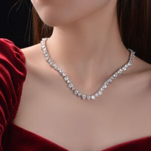 OEVAS 100% 925 Sterling Silver 6*6mm Heart High Carbon Diamond 43cm Chains Necklace For Women Sparkling Wedding Fine Jewelry 2