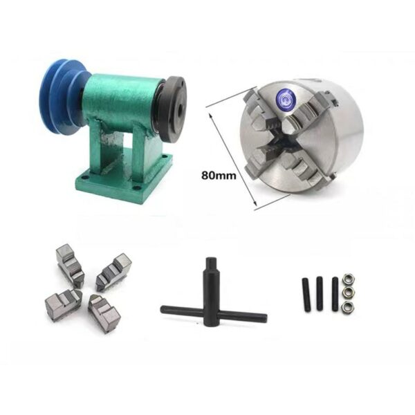 Household Lathe Spindle Assembly DIY Small Woodworking Rotating Seat 80 Three-jaw Chuck Flange Pulley Lathe Spindle Tools New 6