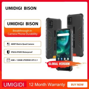 Android 10 Smartphone UMIDIGI BISON IP68/IP69K Waterproof Rugged Phone 48MP Matrix Quad Camera 6.3" FHD+ Display 6GB+128GB NFC 1