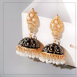 Boho Indian Jhumka Earrings Egypt Thailand White Pearl Bead Tassel Golden Carved Drop Dangle Earrings For Women Wedding Jewelry 1