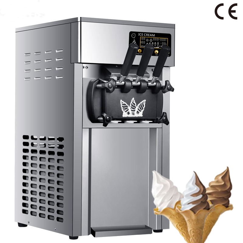 220V 110V Commercial Electric Desktop Small Soft Serve Ice Cream Machine 18L/H Table Standing Three Flavors Ice Cream Maker 1