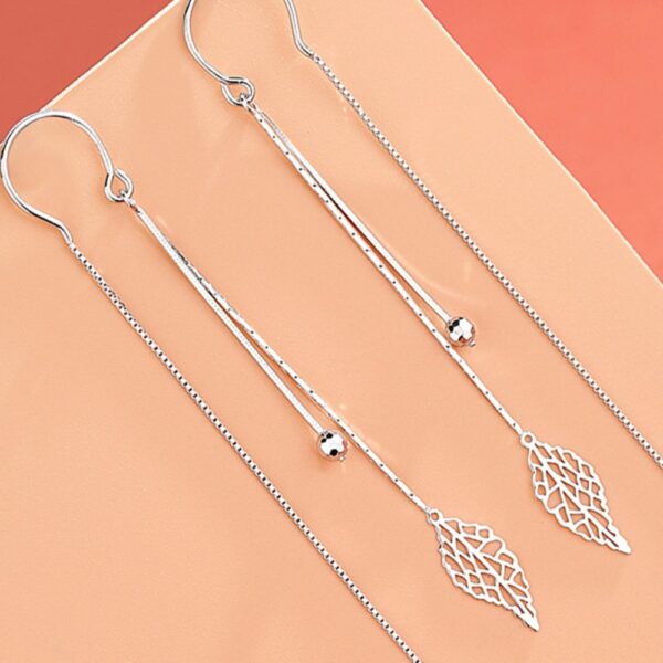 VOQ 925 Sterling Silver Leaf Earrings Tassel Drop Earrings Ladies Wedding Fashion Jewelry Gift 2
