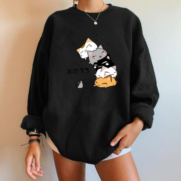 Harajuku Anime Kawaii Cute Cat Print Women Sweatshirts Drop-shoulder Pullovers Sweatshirt Hoodie Women Sudaderas Con Capucha 2