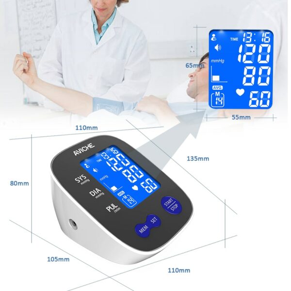 Professional Automatic Digital Arm Blood Pressure Monitor Large Backlight Display English Russian Voice Talking Machine 6