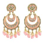 Classic Indian Oxidized Jewelry Earring Boho Crystal Pearl Chandbali Bollywood Party Wedding Wear Double Moon Earrings for Women 3