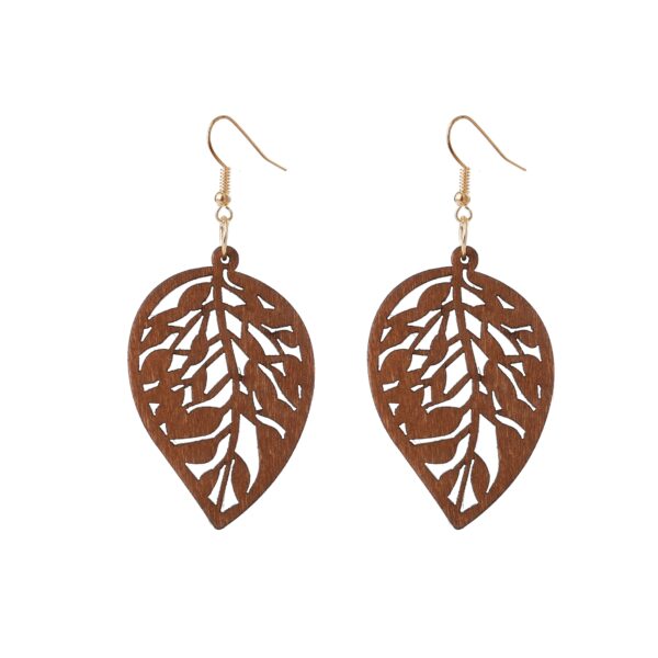 YULUCH Trendy Women Red Green Hollow Wooden Leaf Dangle Earrings Fashion Jewelry Ethnic African Indian Long Earrings Dropshiping 4