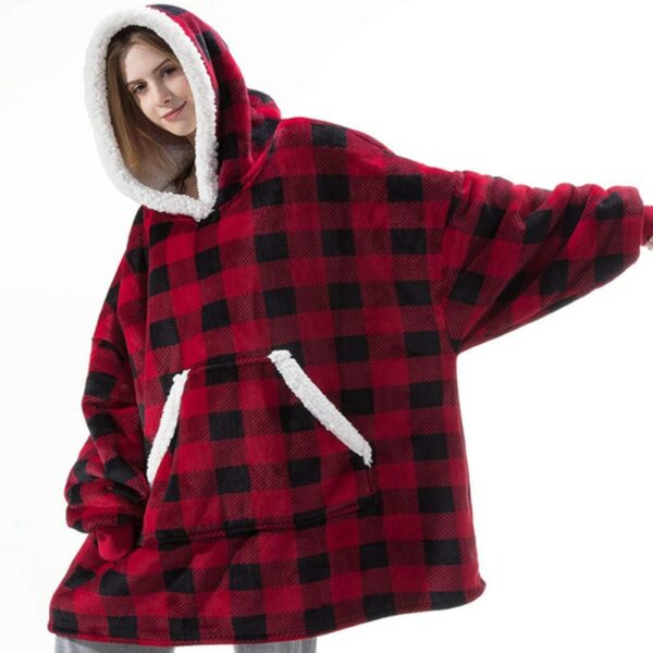 Long Hoodies Women Sweatshirt Blanket Winter Plush Fleece Oversized TV Blanket With Sleeves Ladies Warm Hooded Pullover 1