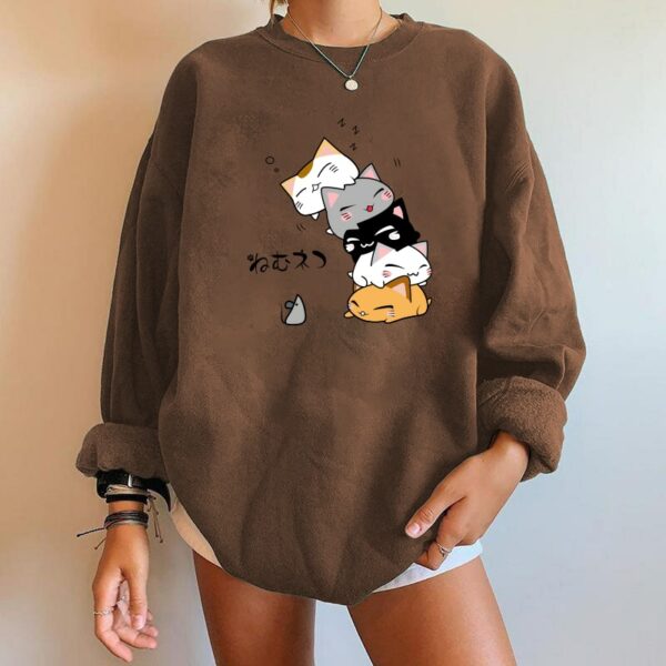 Harajuku Anime Kawaii Cute Cat Print Women Sweatshirts Drop-shoulder Pullovers Sweatshirt Hoodie Women Sudaderas Con Capucha 4